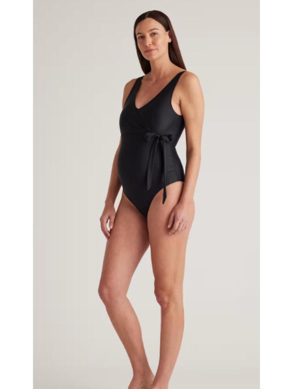 NWT Quince Italian maternity wrap one piece swimsuit in black size Large UPF 50